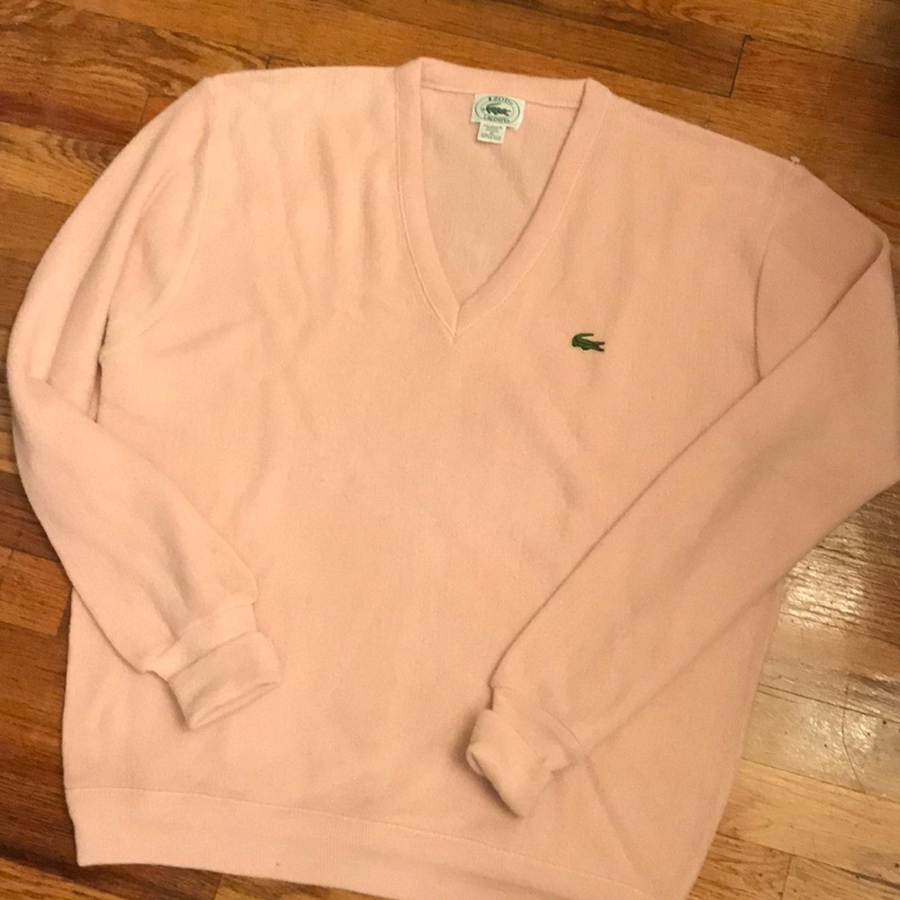 Lacoste Vintage Vee Neck Sweater Pale Pink size XL